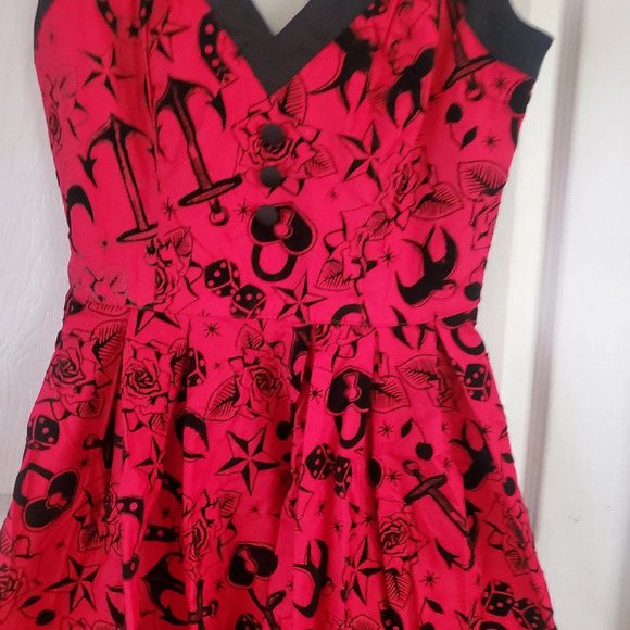 Hell Bunny Vixen red all over print tattoo flash flock retro dress - Picture 3 of 8